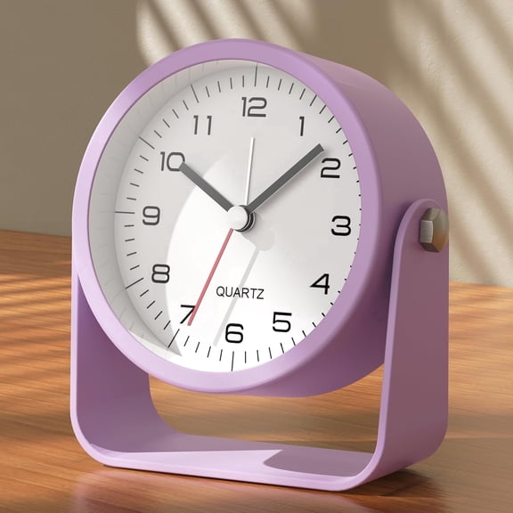 AYRELY® 3.5 Inch Small Analog Alarm Clocks,Battery Operated Desk Clock,Cute Table Clock with Light,Adjustable Angle for Travel,Bedside,Bedroom,Kids,Living Room Decor (Purple)