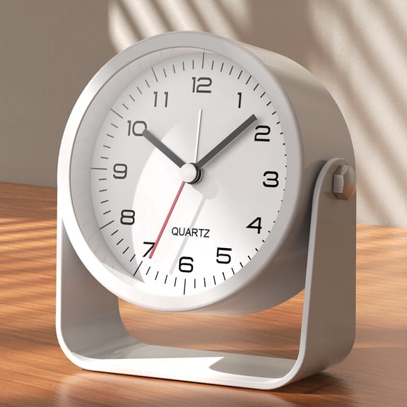 AYRELY® 3.5 Inch Small Analog Alarm Clocks,Battery Operated Desk Clock,Cute Table Clock with Light,Adjustable Angle for Travel,Bedside,Bedroom,Kids,Living Room Decor (White)