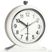 AYRELY Silent Small Desk Alarm Clock with Light Function, Vintage Metal Round Table Clock, White