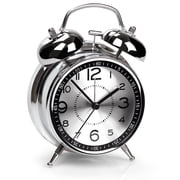AYRELY Super Loud Alarm Clock for Heavy Sleepers Adults,Twin Bell Retro 4 Inch Silent Non-Ticking Quartz with Backlight, Metal dial, Alarm Clocks for Bedrooms Bedside Silver