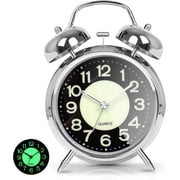 AYRELY  Super Loud Twin Bell Alarm Clock for Heavy Sleepers, 4-Inch Silent Non-Ticking Quartz with Backlight, Metal Cute Clock for Kids' Rooms Silver