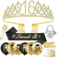 thumbnail image 1 of AYUQI 16th Birthday Decorations, 16th Birthday Gifts for Girls, 16th Birthday Sash, Gold Birthday Crown, Balloons, Cake Topper, Keyring, 1 of 8