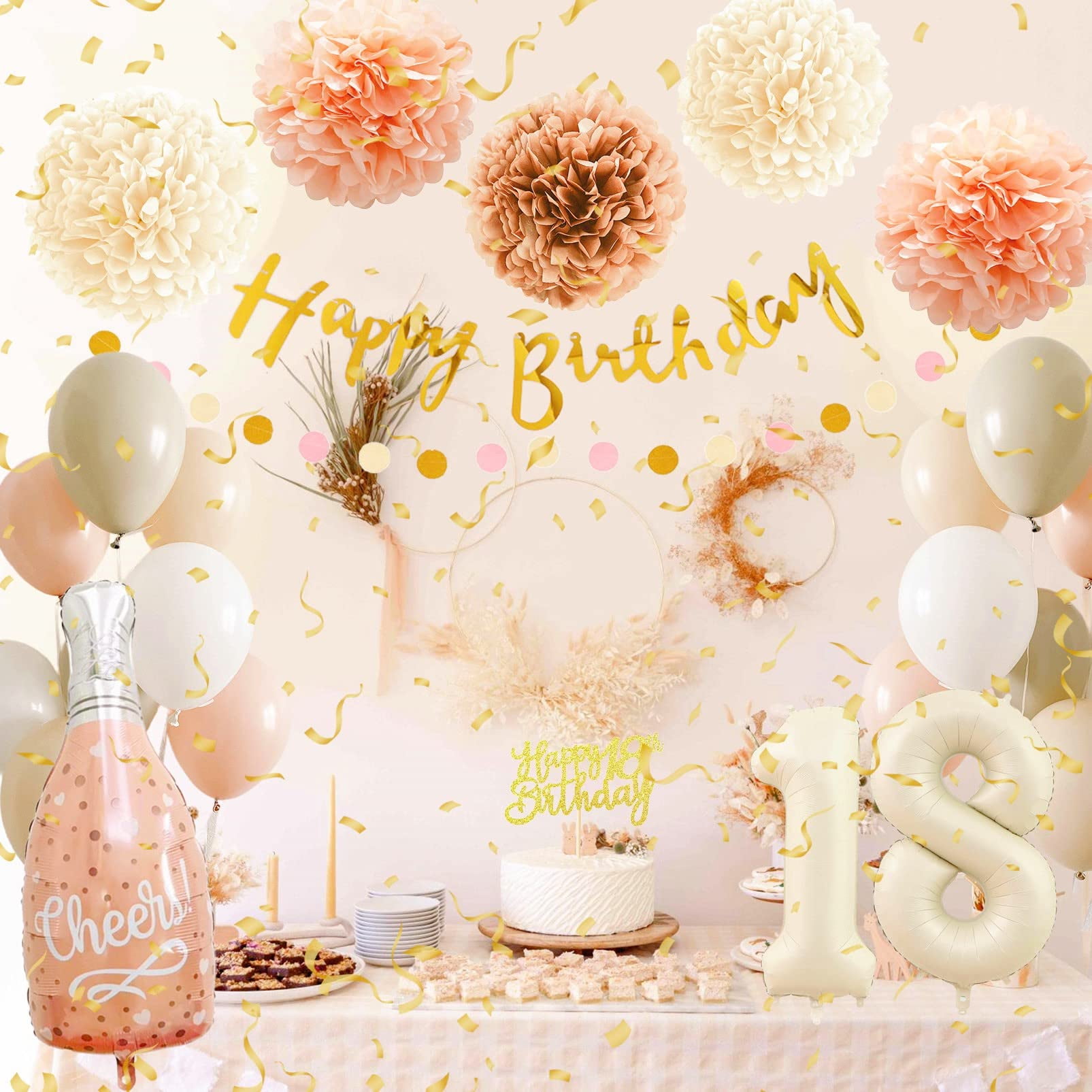AYUQI 18th Birthday Decorations Balloon, Pink Beige Balloon Arch