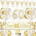 thumbnail image 1 of AYUQI 60th Birthday Decorations, Sand White Gold Happy 60th Birthday Banner with Balloons, Men Women 60 Years Old Birthday Backdrop Yard Signs Sixty Birthday Decor Supplies, 1 of 7