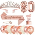 thumbnail image 1 of AYUQI 80th Birthday Decorations Party Set for Women Birthday Gifts, 80 & Fabulous Sash and Tiara, 80th Birthday Candles and Cake Topper, Rose Gold 80th Balloons, Rhinestone Brooch, Number 80 Balloon, 1 of 7