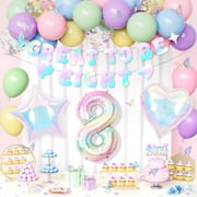 AYUQI Pastel 8th Birthday Decorations Girl, Great To Be Eight 8th Party Decoration Set, Macaron Pastel Balloons, Number 8 Balloon, Star Heart Foil Balloon