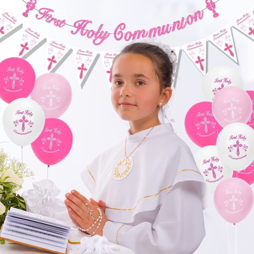 AYUQI Pink First Holy Communion Decorations, Baptism Party Decorations ...