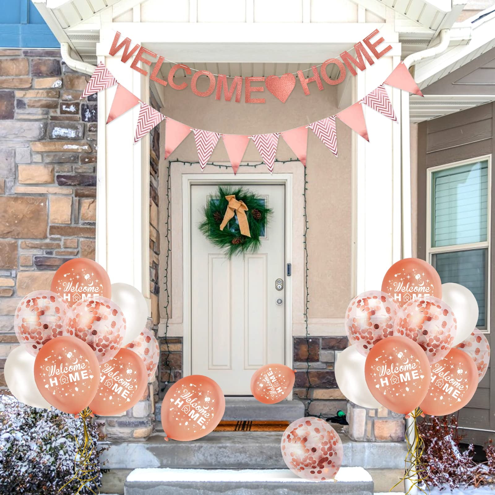 AYUQI Rose Gold Glitter Back Balloon Banner Decorations Kit