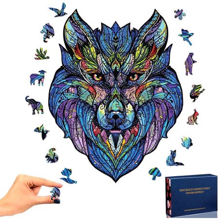 AYUQI Wooden Puzzle Wolf Puzzle 3D Puzzle Coin Shape Animal Puzzle Wooden Adult and Children's Game Family Game Series Interior Decoration Best Gift