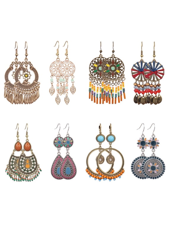 1 Pair Beads Multicolor Shiny Drop Earrings Bohemian Hollow Vintage Hook Earrings Party Jewelry