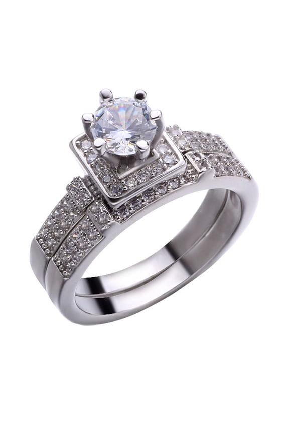 AYYUFE 1 Pair Couple Rings Geometric Rhinestones Jewelry Exquisite Bright Luster Rings for Wedding Alloy Silver