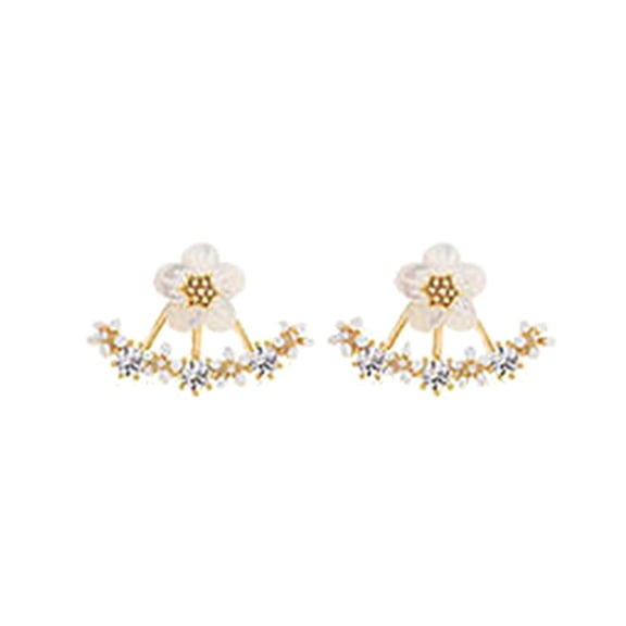 AYYUFE 1 Pair Ear Stud Safe Sweet Female Marguerite Ear Clips for Clubs Rhinestone,Alloy Gold