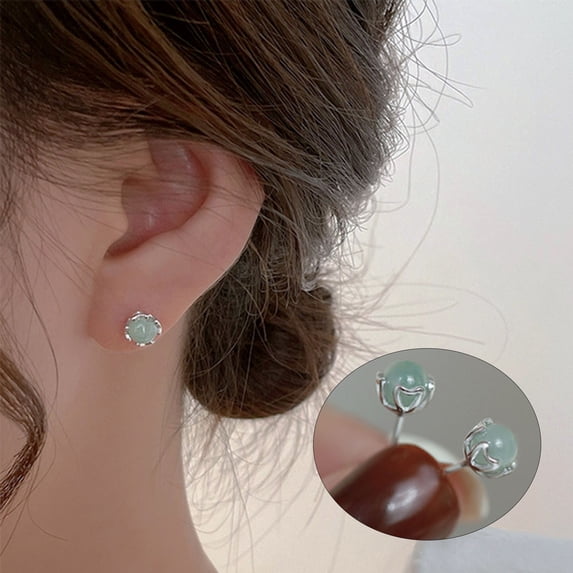 AYYUFE 1 Pair Ear Studs Shiny Imitation Jade Inlay Ear Decoration Fashion Jewelry Piercing Studs Earring Women Jewelry Gift Christmas Gift