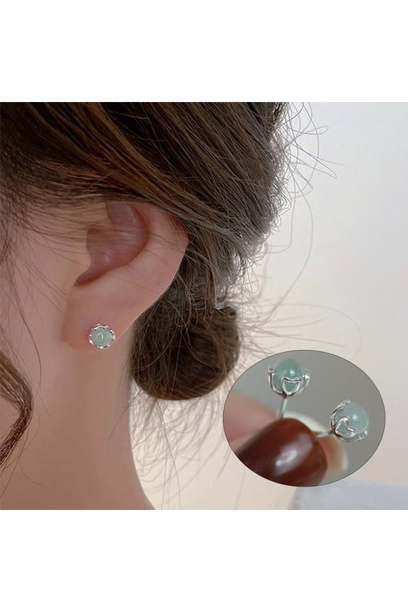 1 Pair Ear Studs Shiny Imitation Jade Inlay Ear Decoration Fashion Jewelry Piercing Studs Earring Women Jewelry Gift Christmas Gift