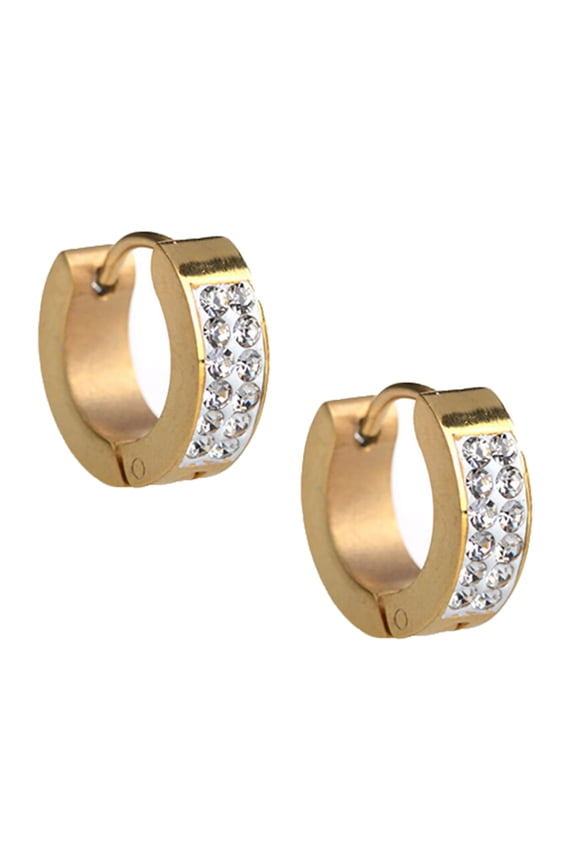 1 Pair Ear Studs Stylish Punk Style Titanium Steel Tiny Round Circle Small Stud for Party Rhinestone,Titanium Steel