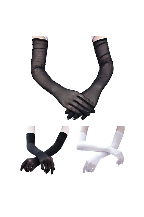 1 Pair Gloves Thin Mesh See-through Stage Performance Pole Dancing Full Fingers Breathable Soft Anti-slip Solid Color Bride Wedding Gloves