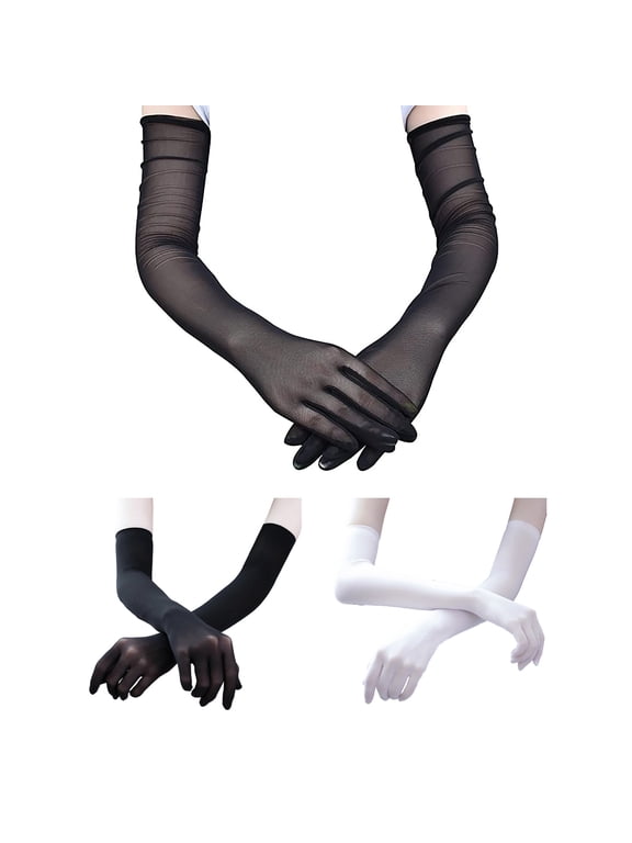 1 Pair Gloves Thin Mesh See-through Stage Performance Pole Dancing Full Fingers Breathable Soft Anti-slip Solid Color Bride Wedding Gloves