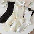 thumbnail image 1 of AYYUFE 1 Pair Ladies Socks Ruffle Middle Tube Ankle High Shirring Edge Striped Texture High Elasticity Anti-slip Soft Breathable Sweat Absorption Lady Four Seaons Socks, 1 of 8