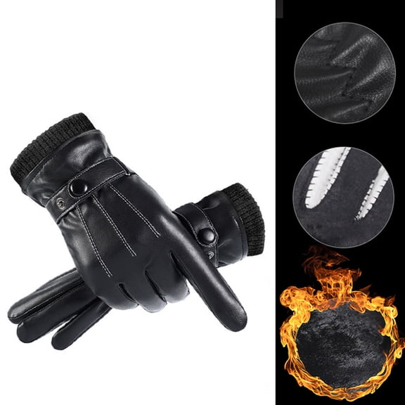 AYYUFE 1 Pair Men Gloves Windproof Touch Screen Full Finger Plush Lining Faux Leather Waterproof Anti Skid Gloves for Outdoor