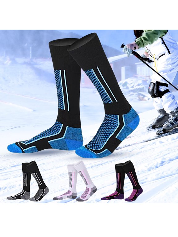 1 Pair Ski Socks Knee High Stretchy Moisture Wicking Terry Thickened Quick Drying Winter Thermal Kids Girls Boys Snowboarding Climbing Stockings for Outdoor