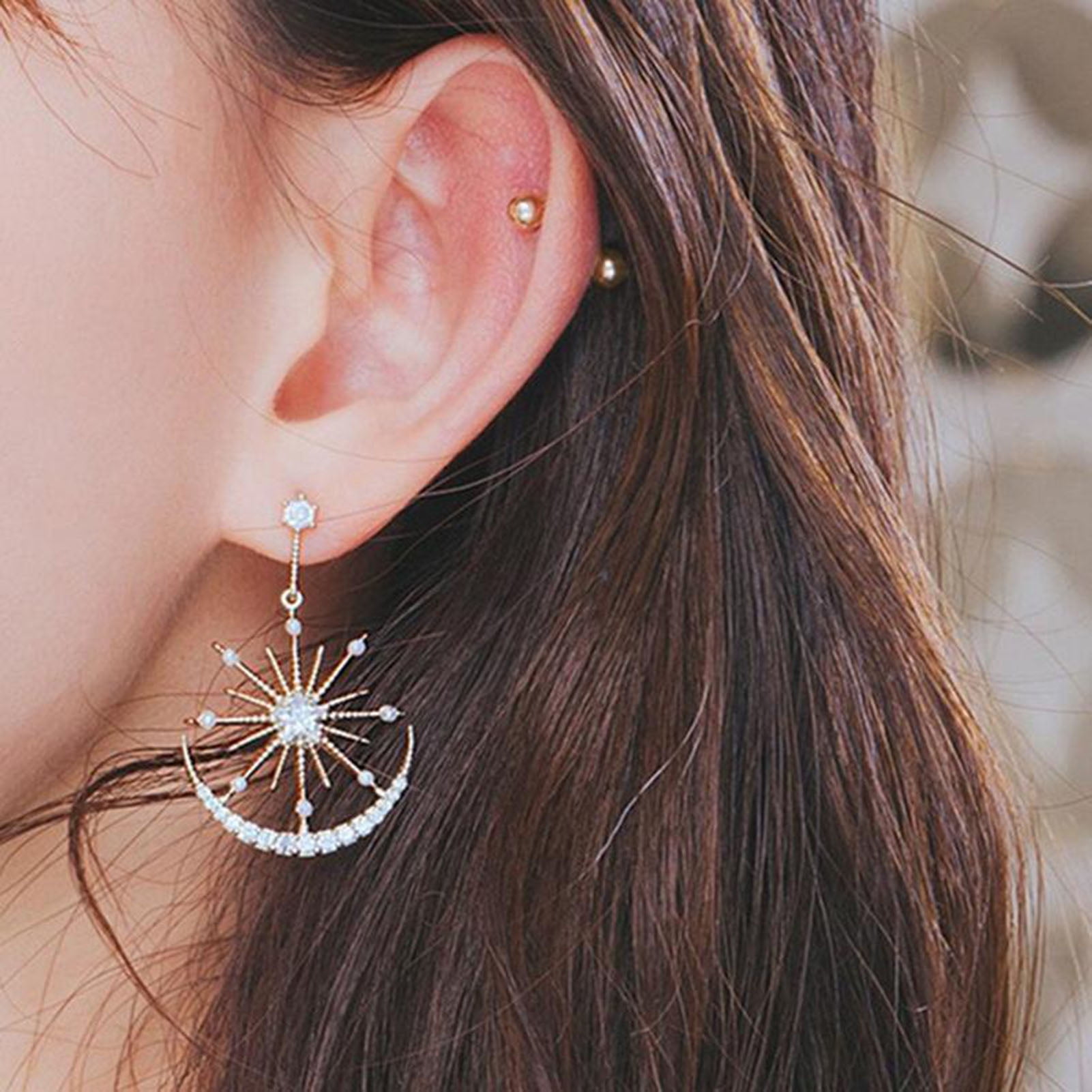 Amazon.com: Yifnny Star and Moon Earrings，Asymmetrical Moon Star Sun Stud  Earrings Sparkly Earrings Bohemian Long Dangle Earrings for Girls Women Moon  Jewelry (Style 1): Clothing, Shoes & Jewelry