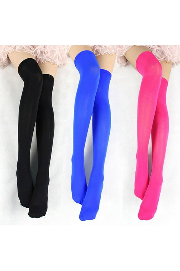1 Pair Thigh High Stockings Sexy Stretchy Plain Thin Breathable Leg Slimming Velvet Candy Color Women Over Knee Socks for Daily