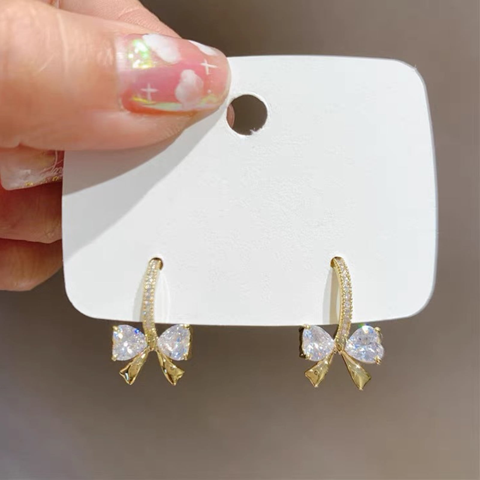 AYYUFE 1 Pair Women Dangle Earrings Bow Cubic Zirconia Jewelry Shining  Korean Style Stud Earrings Birthday Gifts