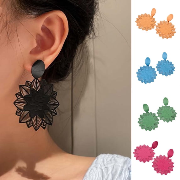 AYYUFE 1 Pair Women Earrings Hollow Out Flower Shape Jewelry Vintage Exaggerated Drop Earrings for Banquet