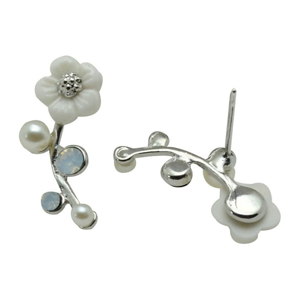 AYYUFE 1 Pair Women Flower Faux Pearl Rhinestone Earrings Ear Studs Jewelry Gift for Party Rhinestone,Alloy,Faux Pearl Sil
