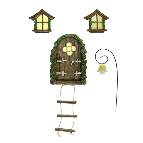 AYYUFE 1 Set Luminous Fairy House Figurine Tree Hanging Statue Window Door Street Lamp Fairy Resin Craft Decor Outdoor Ornament