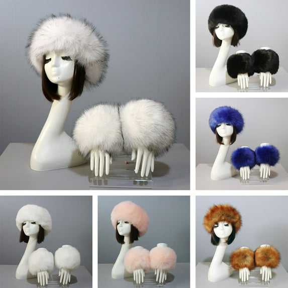 AYYUFE 1 Set Winter Cap Cuffs Set Solid Color Fluffy Faux Fur Empty Top Soft Keep Warm Elastic Cozy Women Hat Cuffs Set for Outdoor