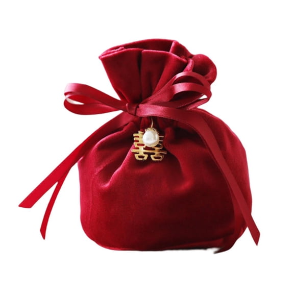 AYYUFE 10Pcs Candy Bag with Faux Pearl Creative Drawstring Christmas Wedding Jewelry Gift Storage Velvet Pouch for Birthday Wine Red L