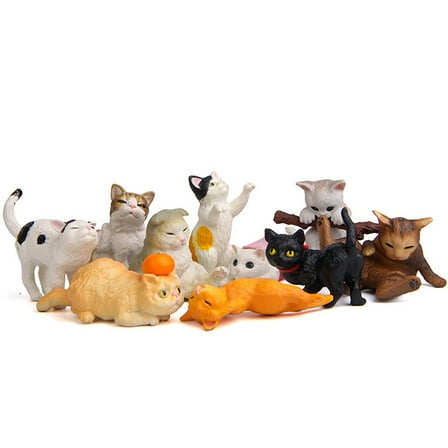 AYYUFE 10Pcs Mini Realistic Cat Figurine Sculpture PVC Toy Dollhouse Garden Ornaments