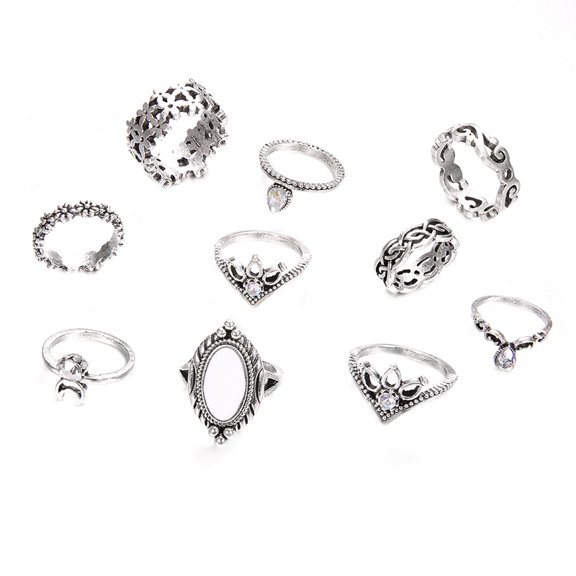 AYYUFE 10Pcs Women Retro Faux Opal Rhinestone Knuckle Midi Finger Stacking Joint Ring Alloy, Rhinestone, Faux Opal Multi-c
