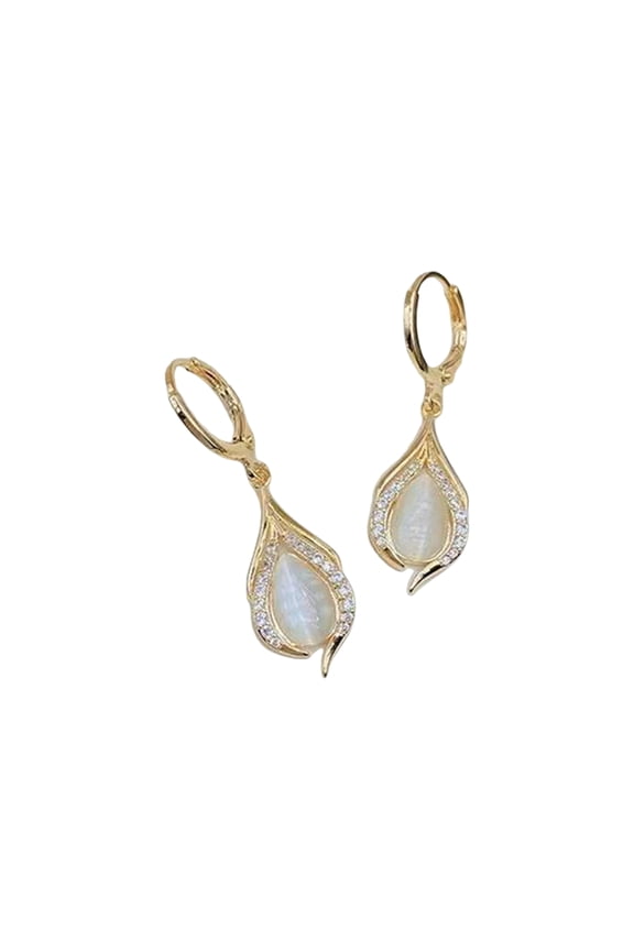 11 Paris Women Hanging Earrings Faux Opal Rhinestone Decor Angel Tear Water Drop Shape Prom Party Dangle Earrings Bride Celebrity Ear Jewelry ,White