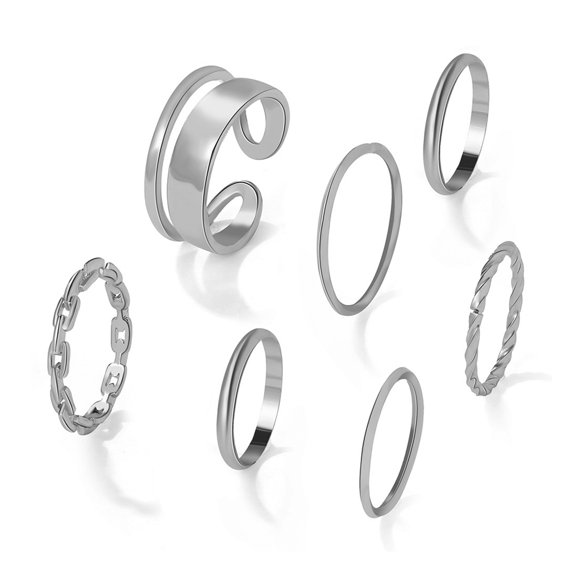AYYUFE 11 Sets/77 PCS Women Knuckle Rings Geometric Opening Adjustable Hip Hop Stackable Finger Rings for Party Club Cosplay,Silver