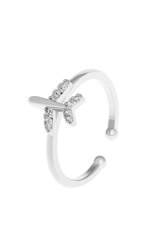 11PCS Finger Ring Opening Adjustable Polished Gift Metal Sparkling Airplane Women Ring Jewelry Accessories,A Silver