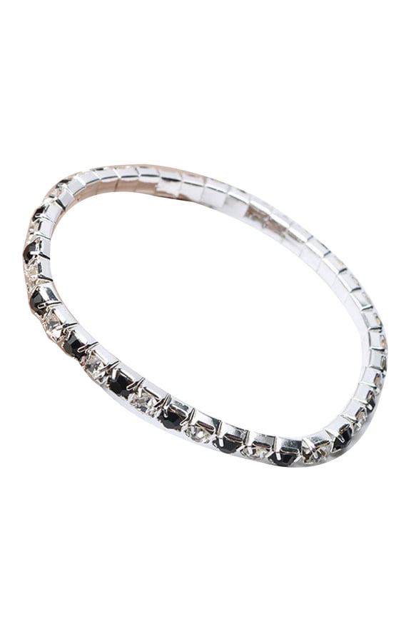 11PCS Luxury Women Single Row Full Rhinestone Inlaid Bracelet Elastic Bangle Jewelry,Black + White