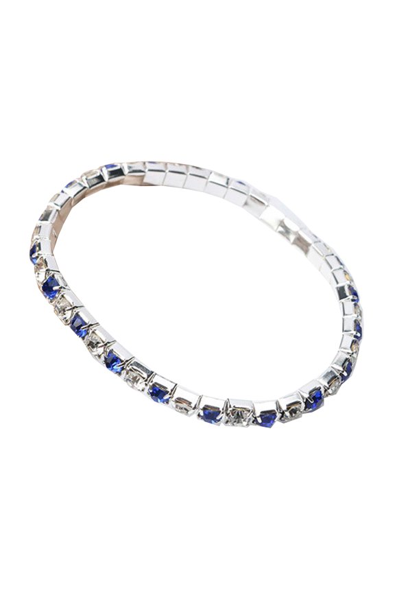 11PCS Luxury Women Single Row Full Rhinestone Inlaid Bracelet Elastic Bangle Jewelry,Sapphire Blue + White