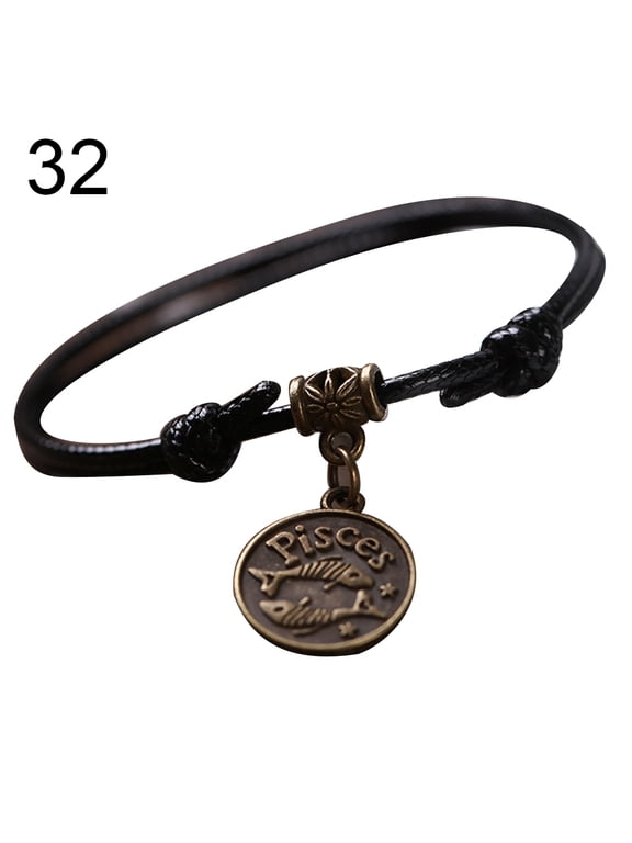 12 Constellations Round Charm Faux Leather Rope Anklet Foot Chain Ankle Bracelet