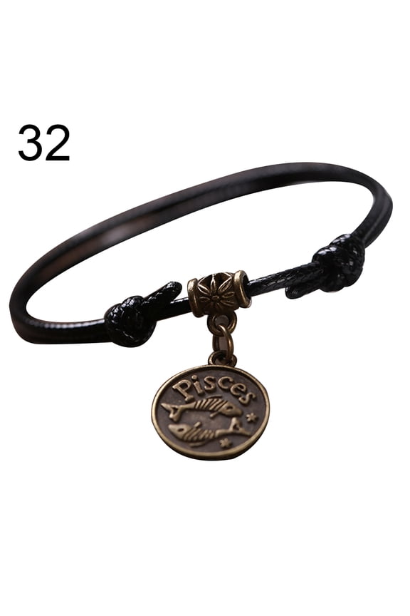 12 Constellations Round Charm Faux Leather Rope Anklet Foot Chain Ankle Bracelet