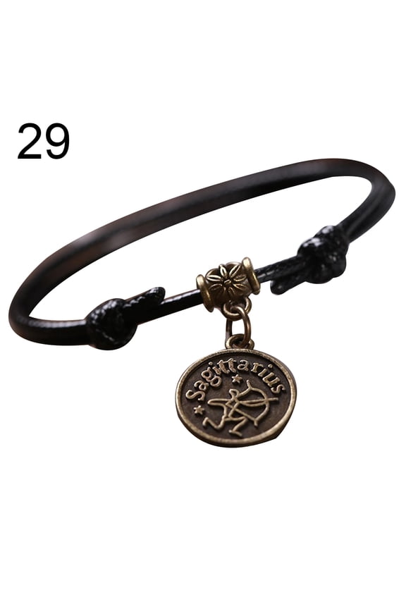 12 Constellations Round Charm Faux Leather Rope Anklet Foot Chain Ankle Bracelet