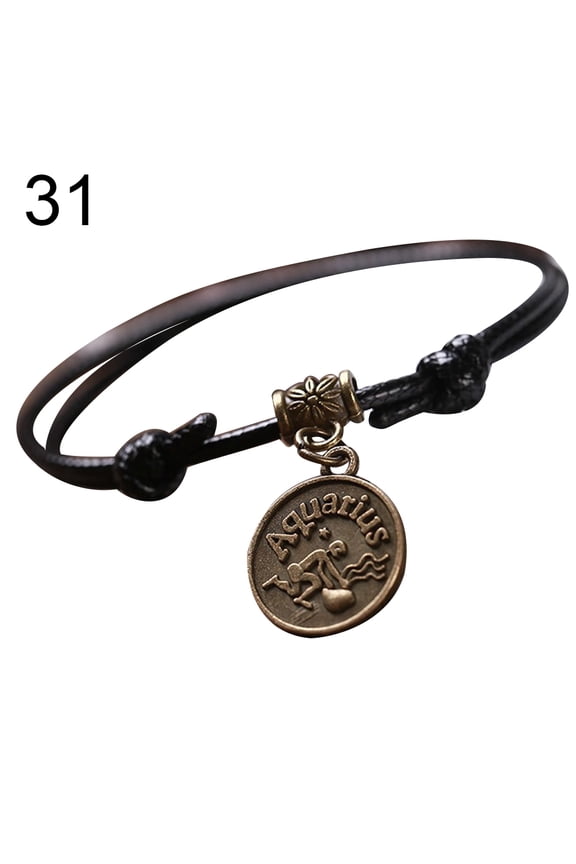 12 Constellations Round Charm Faux Leather Rope Anklet Foot Chain Ankle Bracelet