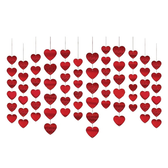 AYYUFE 12 String Love Garland Double Sided Wide Application PVC Shiny Mini Heart Shape Banner Decor Valentine's Day Accessories