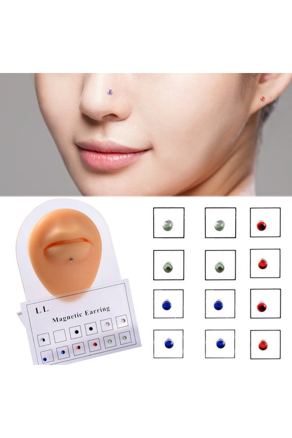 12Pcs Nose Rings Magnet Non Pierced Unisex Fake Piercings Mixed Colors Lip Ear Tragus Cartilage Rings for Party