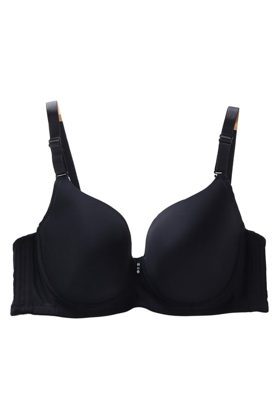 1PC Women Bra Adjustable Shoulder Straps Push Up Thin Breast Support Back Closure Soft Breathable Padded with Wire Daily Bra Black 40C
