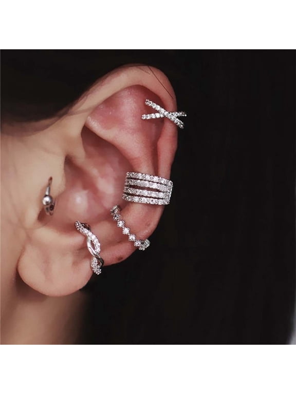 1Pc Clip Earring Geometric Rhinestone Jewelry Sparkling Korean Style Ear Cuff for Wedding