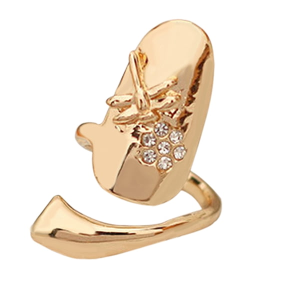 AYYUFE 1Pc Finger Nail Ring Polishing Rhinestone Alloy Alloy Finger Nails Ring for Party Rhinestone,Alloy Gold
