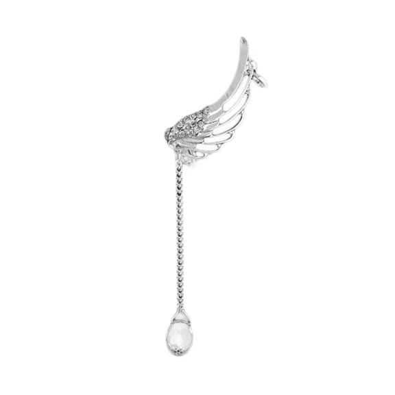 AYYUFE 1Pc Women Angel Wing Rhinestone Tassel Dangle Stud Earring Ear Clip Jewelry Gift Alloy Silver