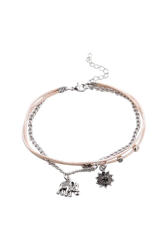 1Set Women Bohemian Beaded Elephant Sun Chain Anklet Fashion 3 Layers